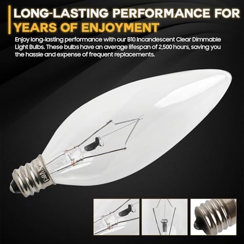 Seentech 12 Pack 40W 120V E12 Base B10 CTC Incandescent Light Bulbs, Transparent Candle Light Bulbs Perfect for Chandeliers, Ceiling Fan Lights, Pendants, Fireplace, Dimmable, Warm White 2700K